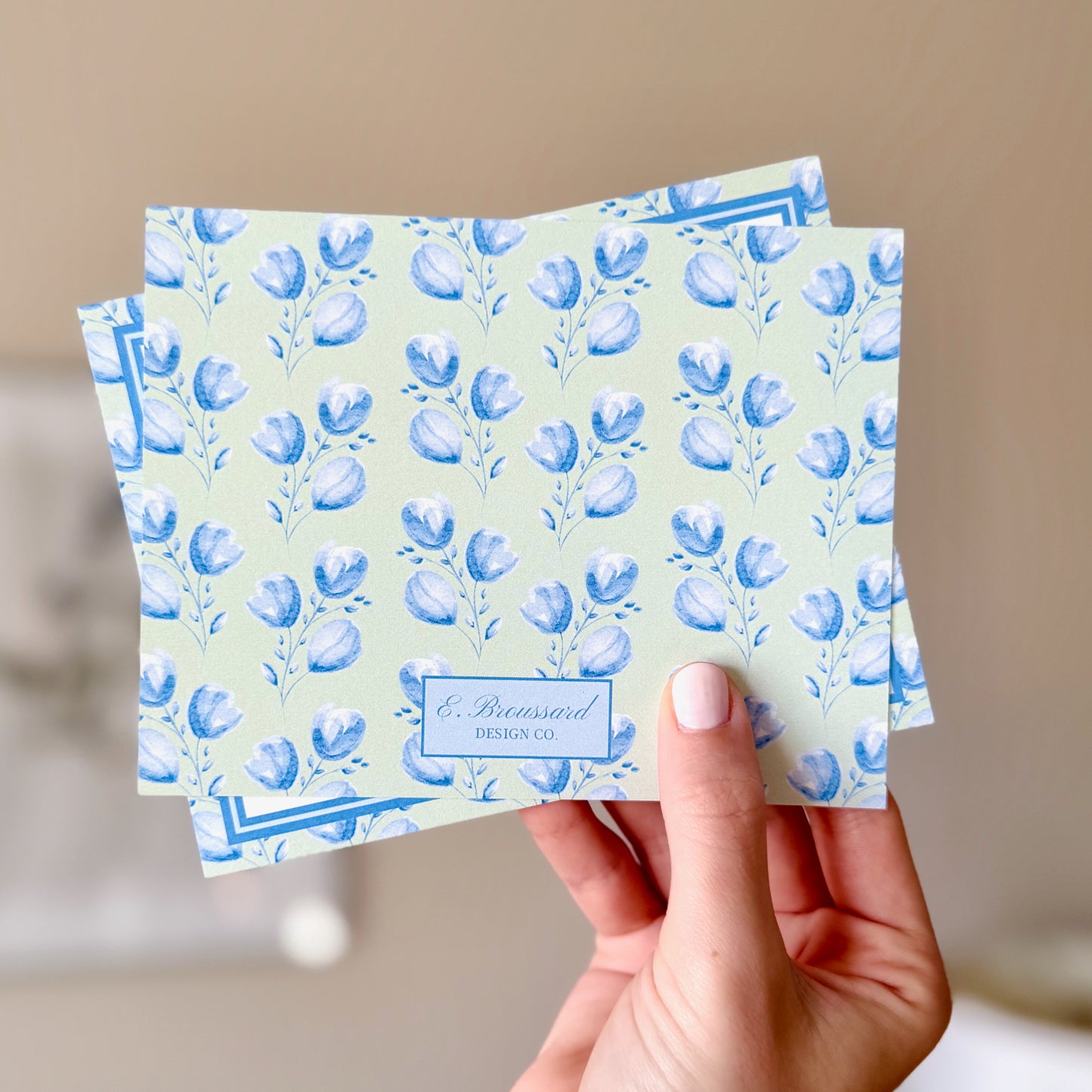 Blue Buds on Light Green Stationery Set 8ct.