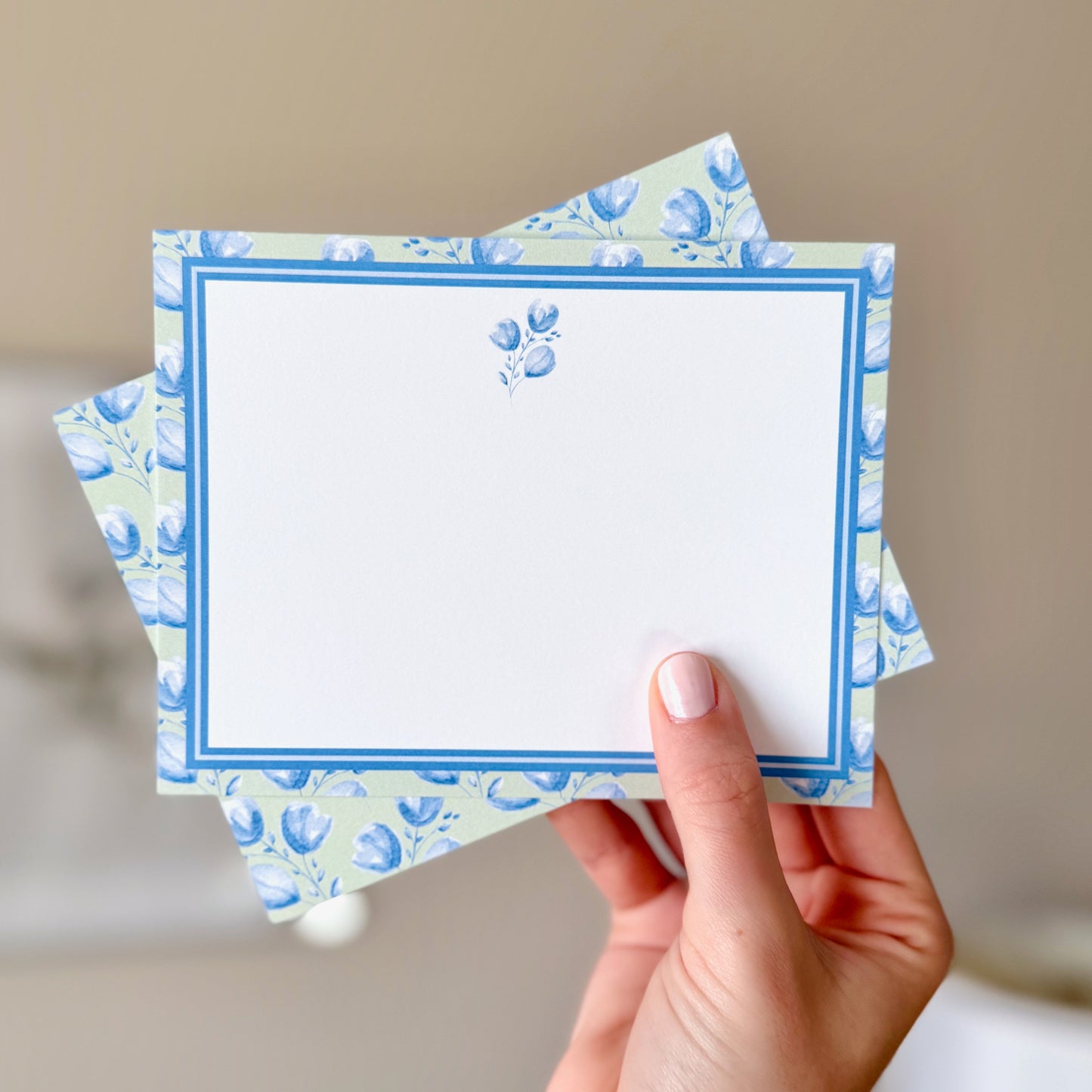 Blue Buds on Light Green Stationery Set 8ct.