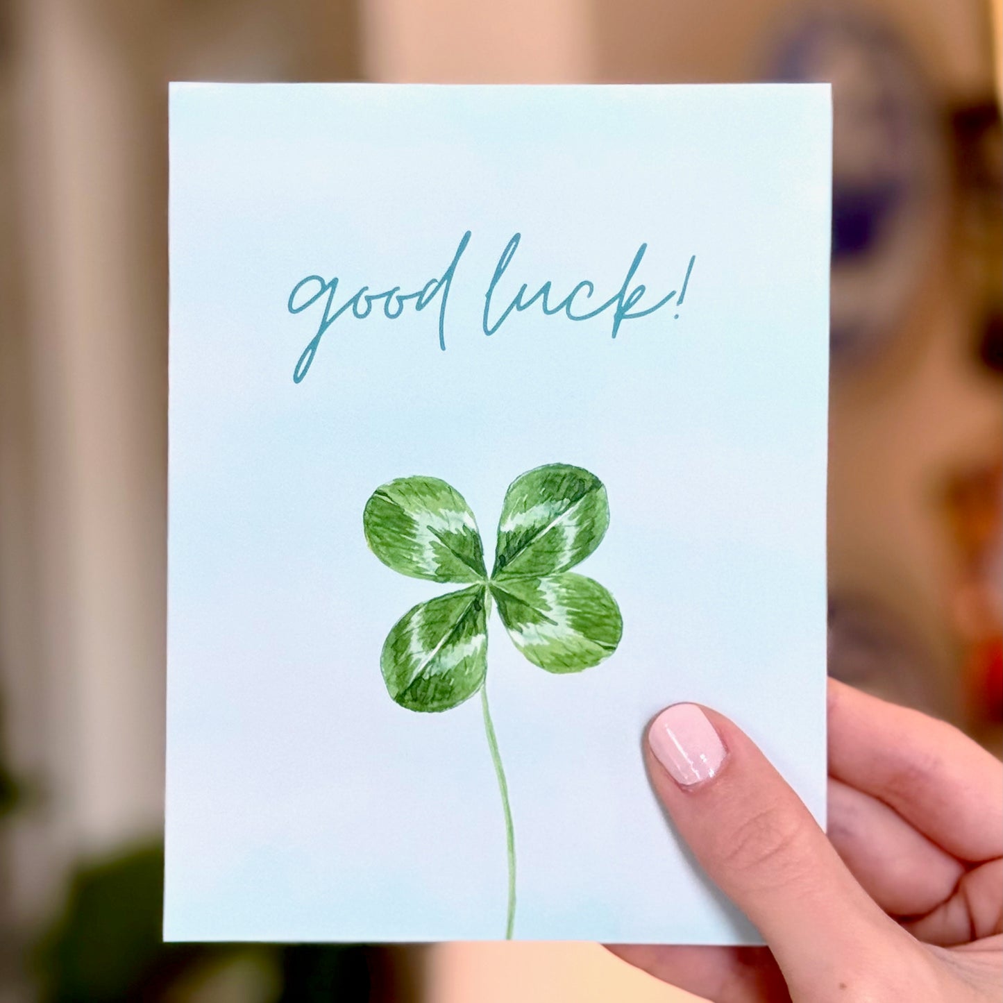 "Good Luck!" Four Leaf Clover Greeting Card