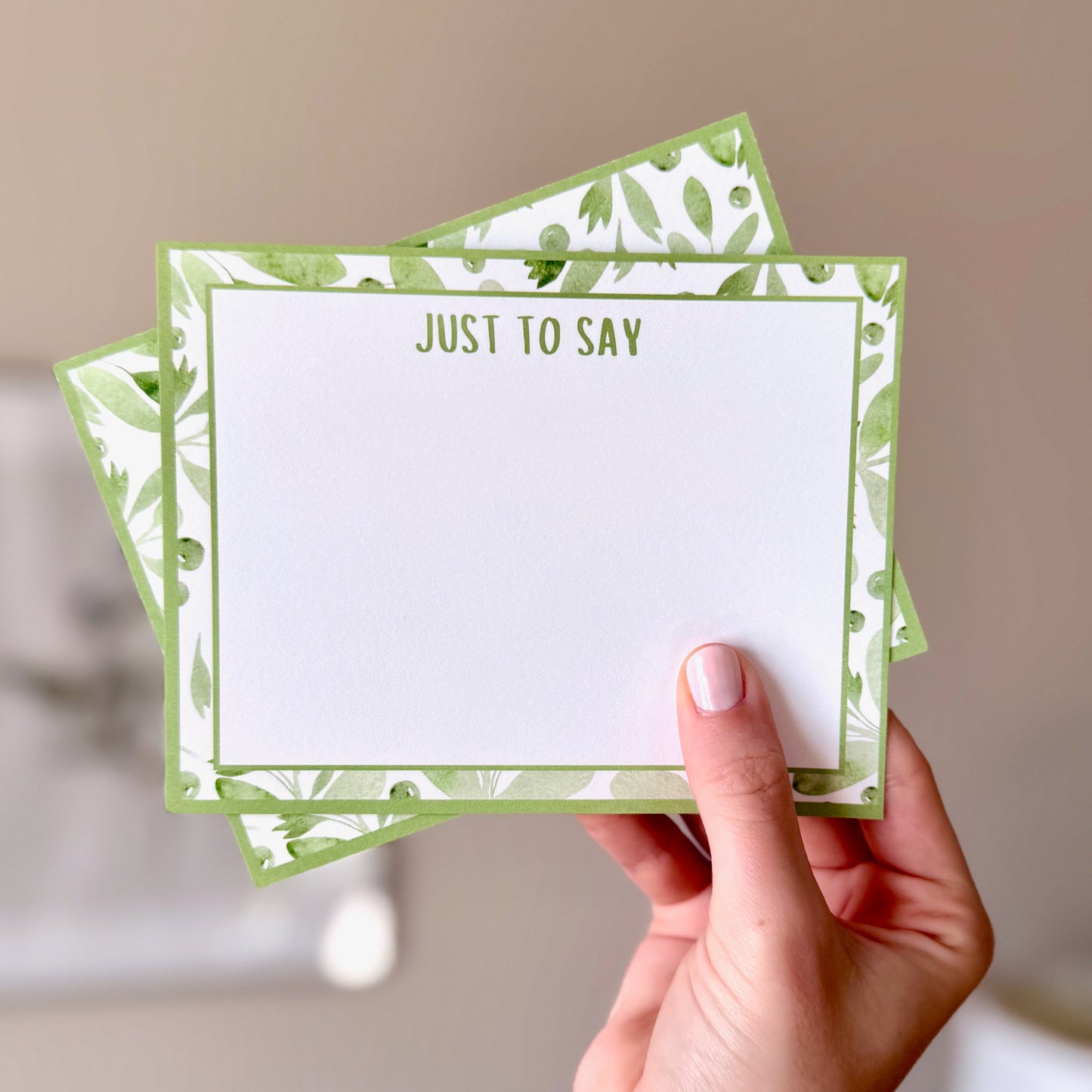 "Just to Say" Green Floral Stationery Set 8ct.