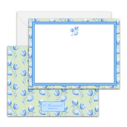 Blue Buds on Light Green Stationery Set 8ct.