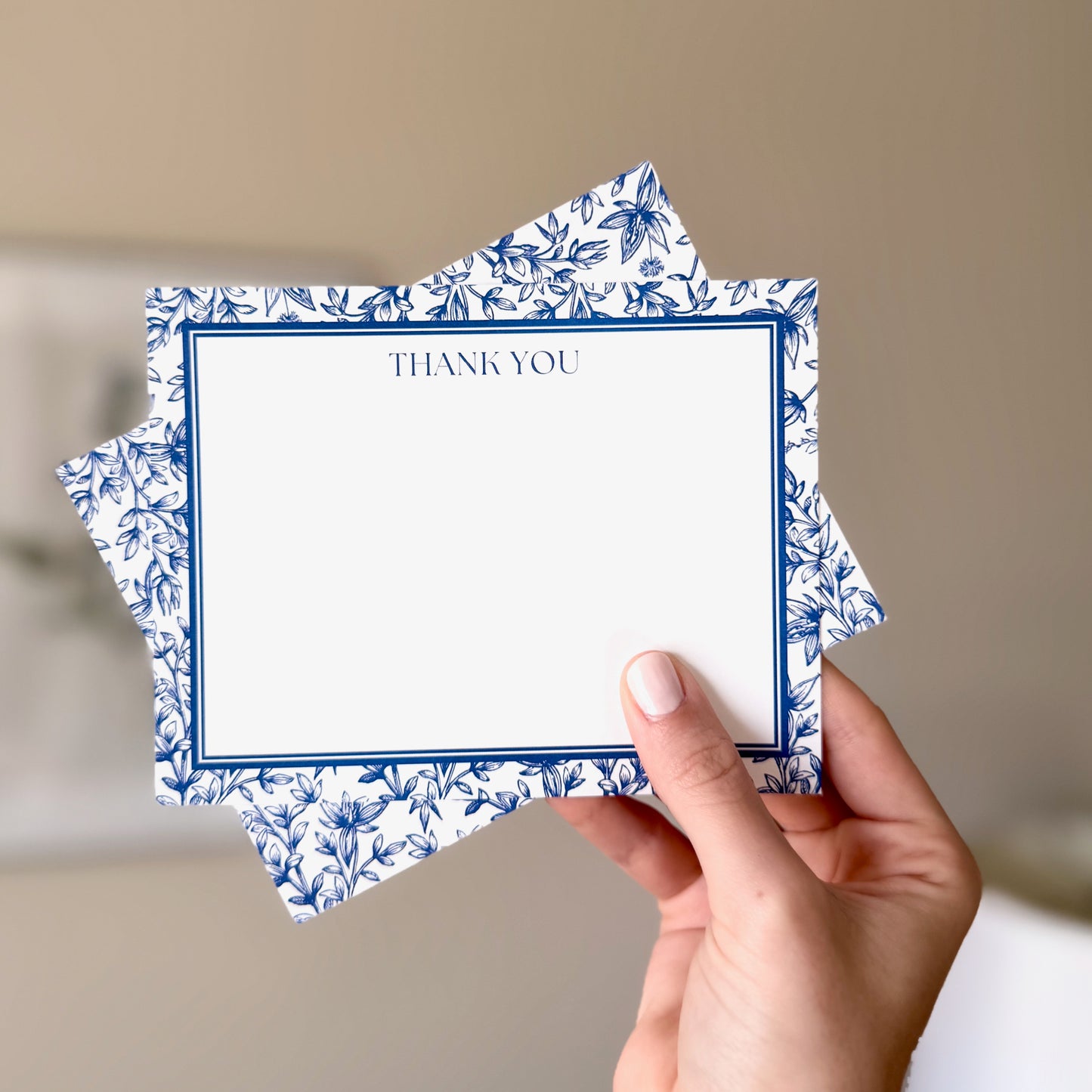 Blue Floral Vignette Thank You Card Set 8ct.