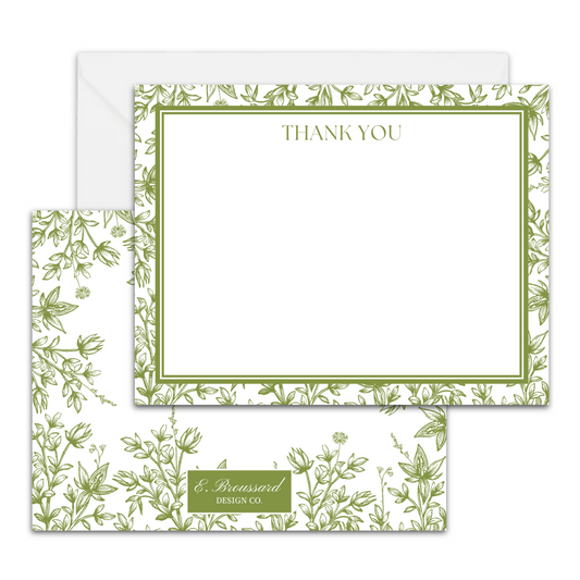 Green Floral Vignette Thank You Card Set 8ct.