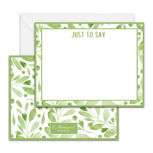"Just to Say" Green Floral Stationery Set 8ct.